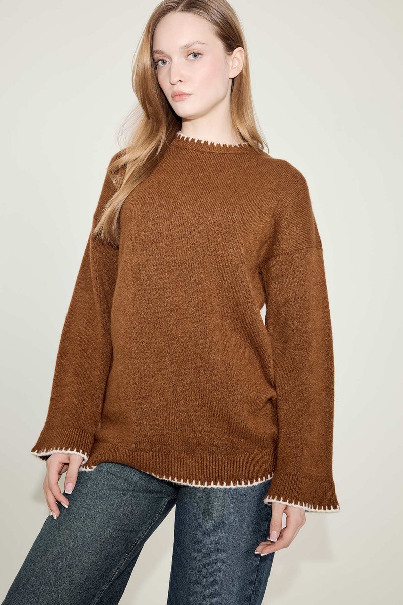 DeFacto Brown Woman Regular Fit Knitwear Tunic Casual - Image 1